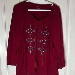 Allison Daley Burgundy Embroidered Blouse